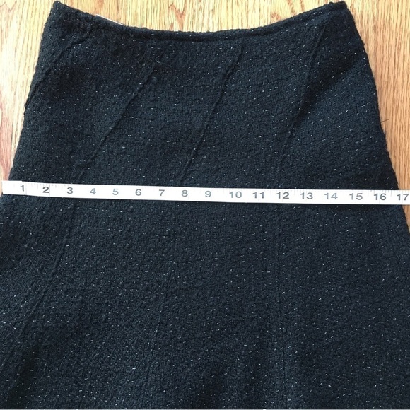 Vintage 90's Etam Black Wool Blend Textured Ruffle Hem A-line Flare Skirt - Picture 9 of 16